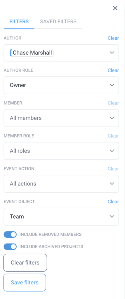 audit log report filters