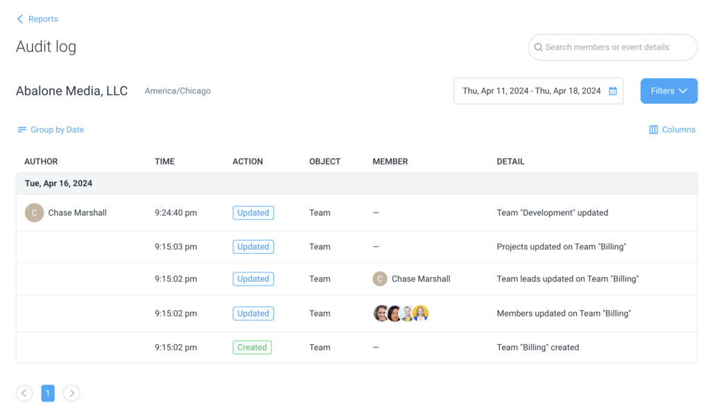audit log report sample