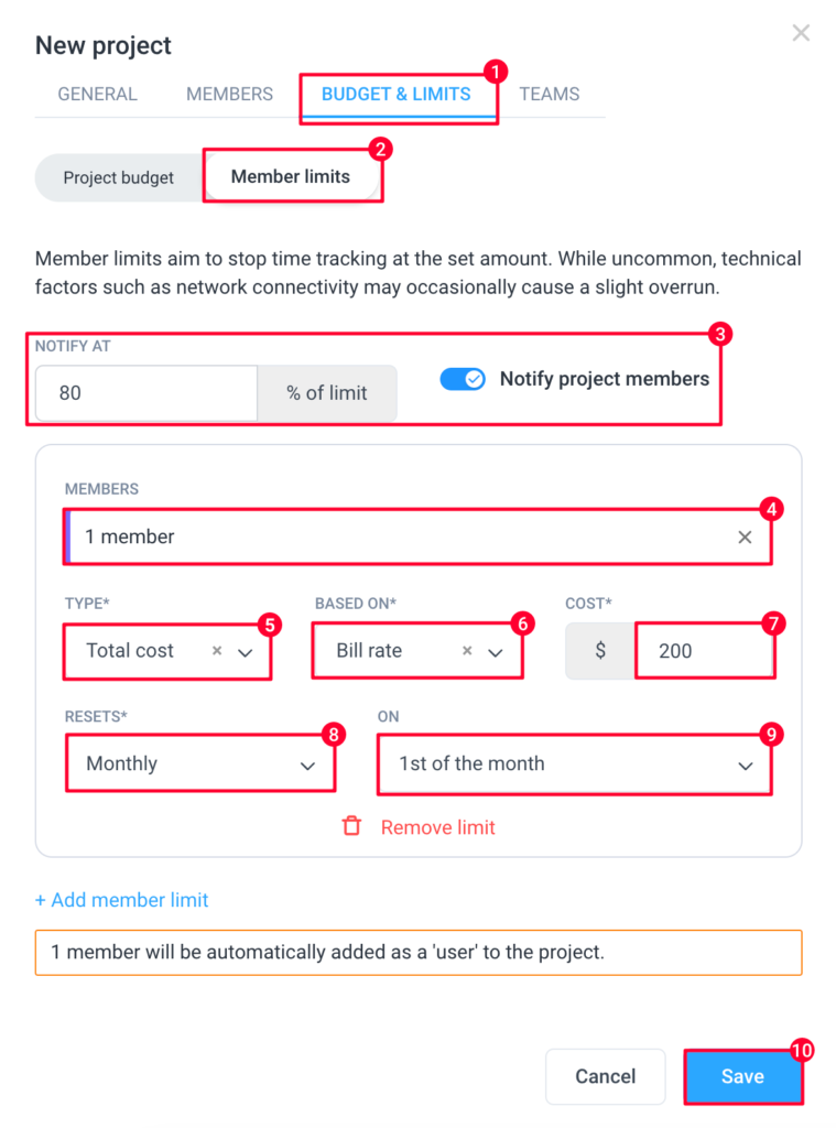 new project member limits