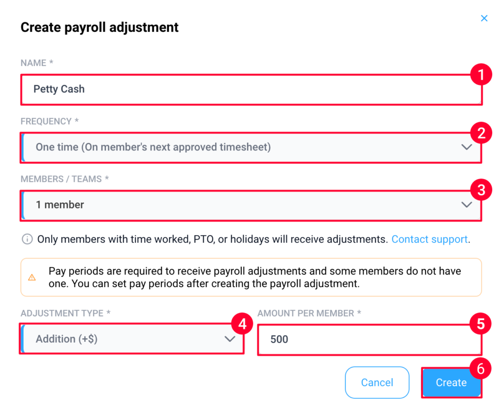create one time payroll adjustment