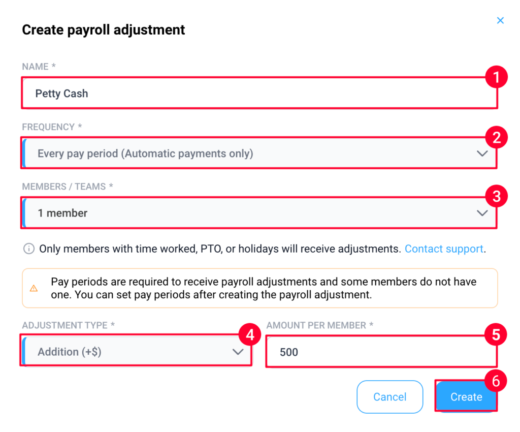 create recurring payroll adjustment