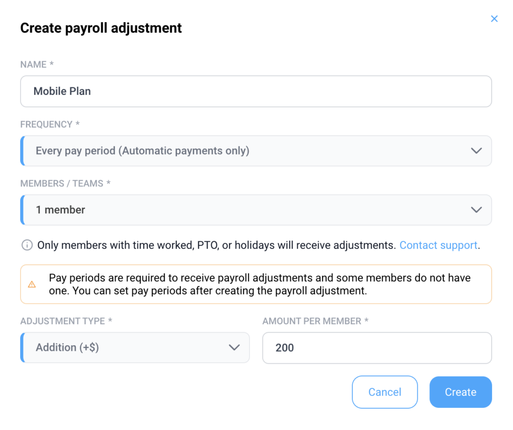 payroll adjustment sample