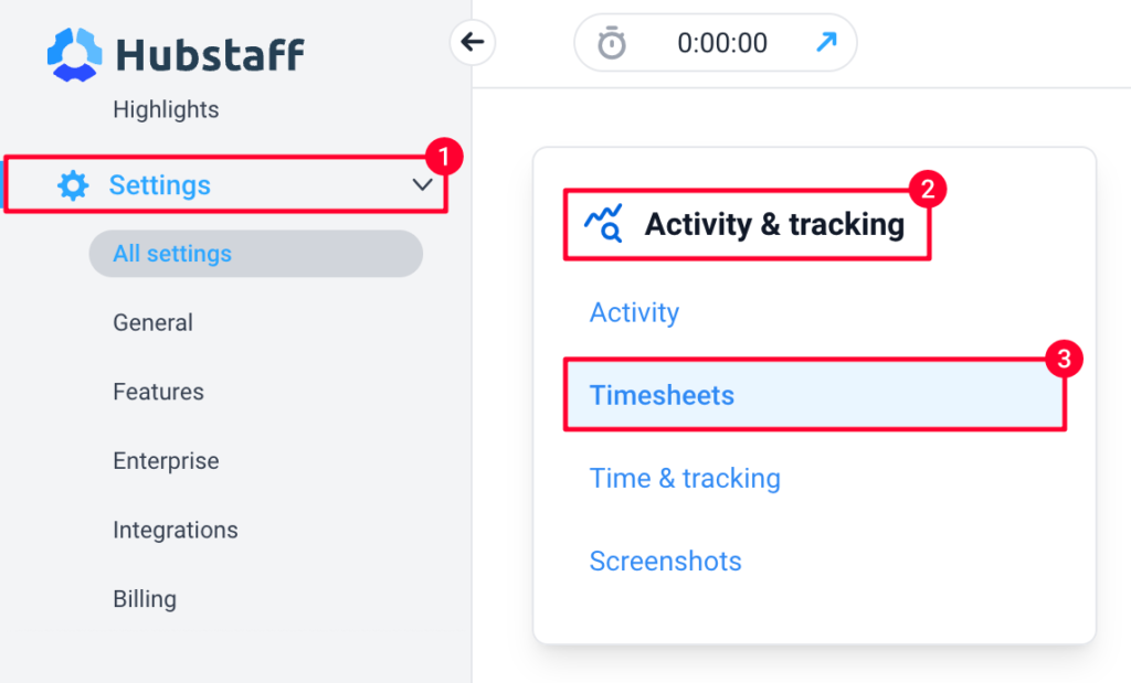 settings activity tracking timesheets